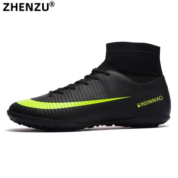 ZHENZU גברים שחורים השטח נעלי כדורגל ילדים כדורגל סוליות נעלי אימונים נעלי כדורגל גבוהה קרסול נעלי ספורט בגודל 35-45